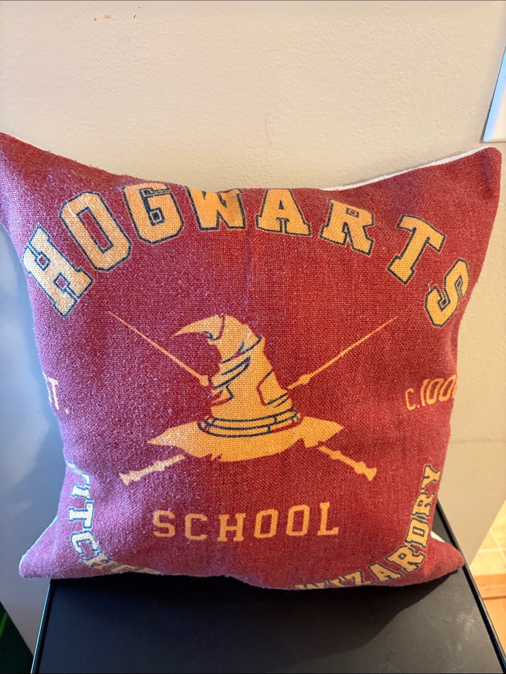 Red Hogwarts Accent Throw Pillow with Gold Crest